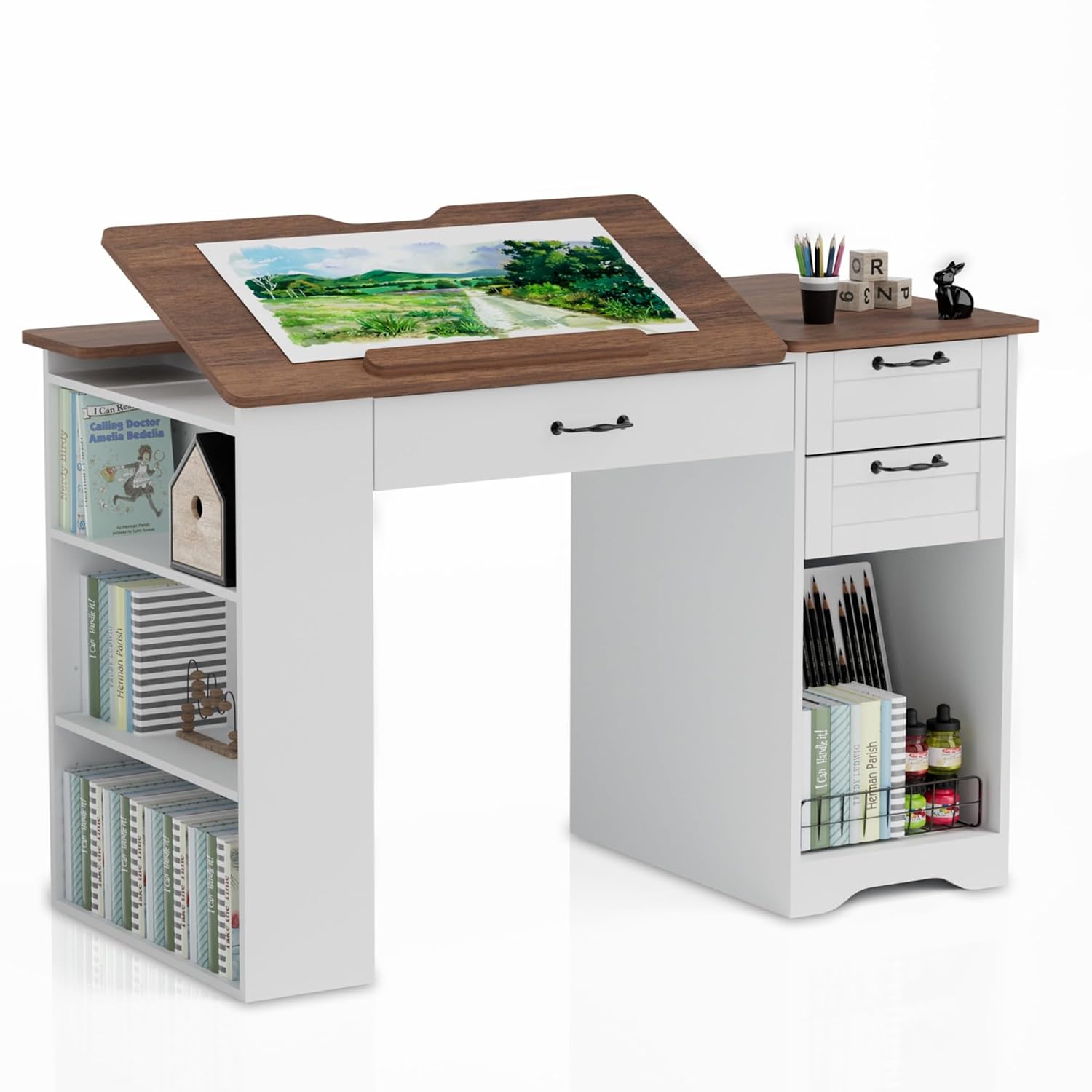 Art & Craft Toys For Kids - Drafting Table with Storage Cabinet &
