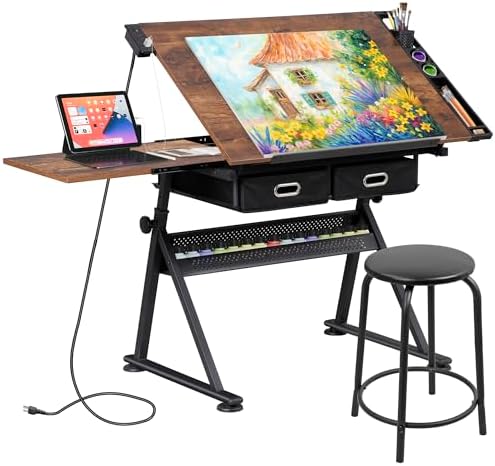 Art & Craft Toys For Kids - Adjustable Drafting Table with Stool, Tilting