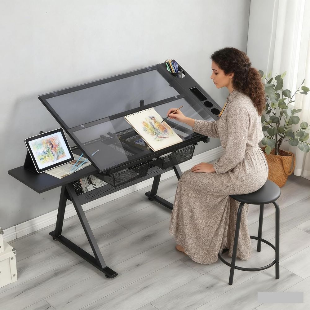 Art & Craft Toys For Kids - Adjustable Height Glass Art Desk with
