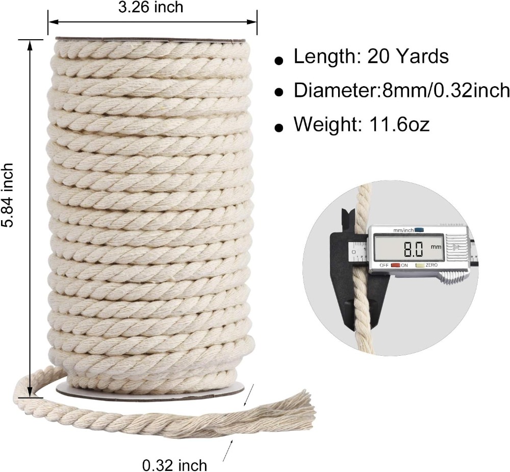 8mm x 20 Yards Natural Unbleac - đánh giá và giá Macrame Cord Cotton